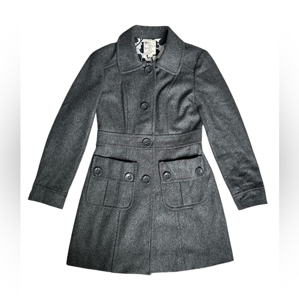 Tulle by Anthropologie Wool Blend Dark Gray Pea Coat size XS-S - Picture 2 of 13